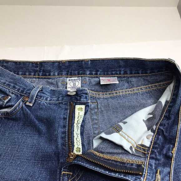 Vtg Lucky Brand Lower Rise Peanut 136 Flare Dungarees Jeans Zipper Sz 14/32 USA - Picture 9 of 12